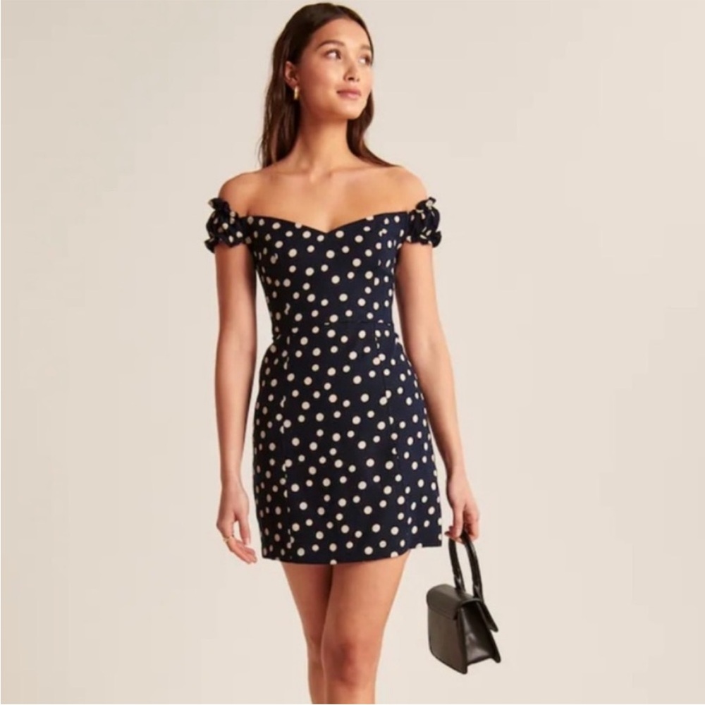 NWT Abercrombie & Fitch Navy Polka Dot Mini Dress - Size Small